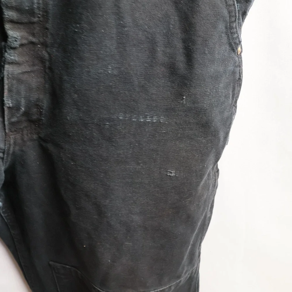 VTG Carhartt Mens Black Duck Bib Overalls Double Knee Work Pants Distressed SEE